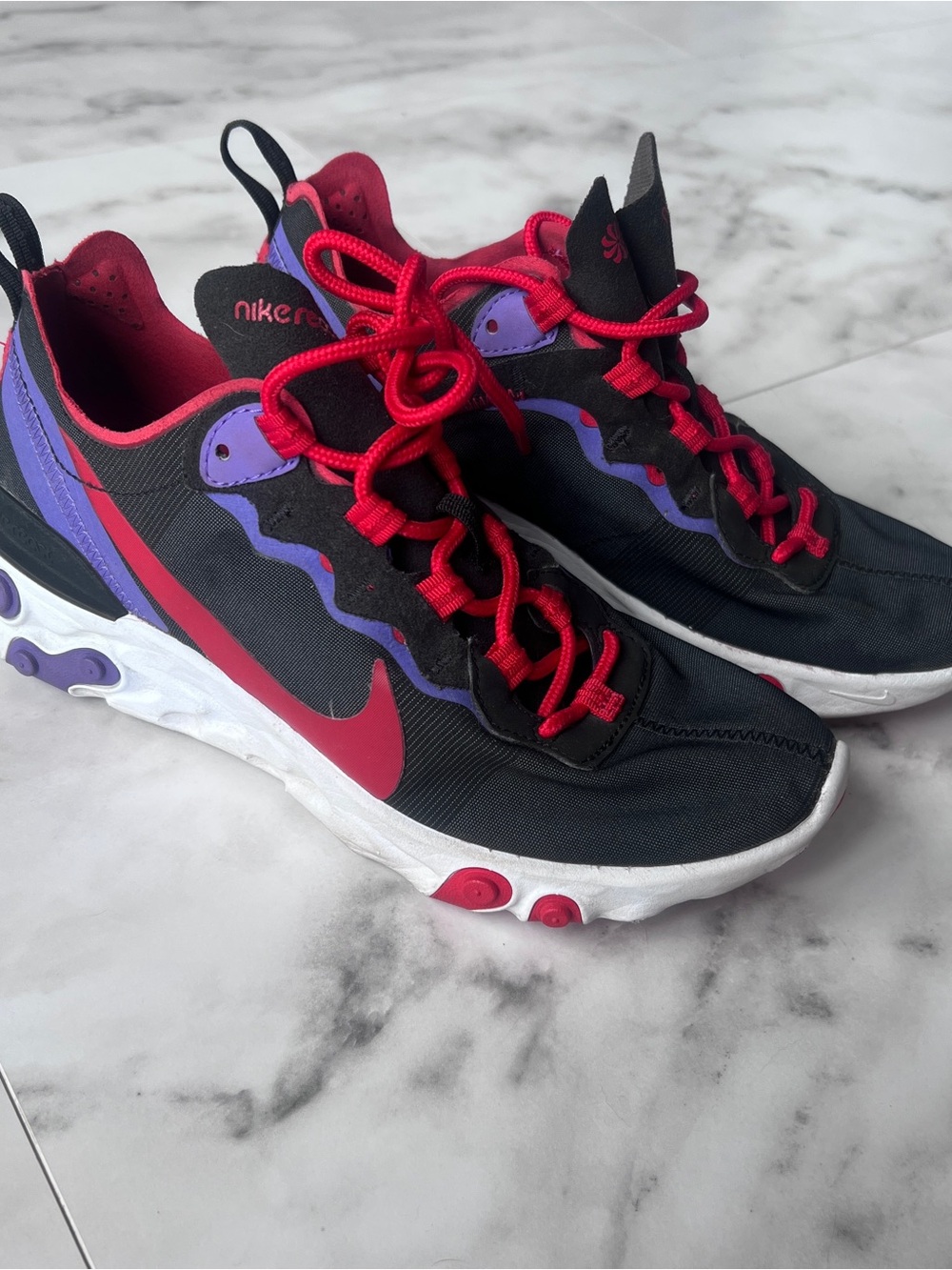 Nike React Element 55 Black University Red Purple  CQ9903-001 Sz 7 Women’s